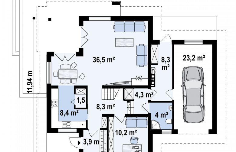 Projekt domu piętrowego Z284 - rzut parteru