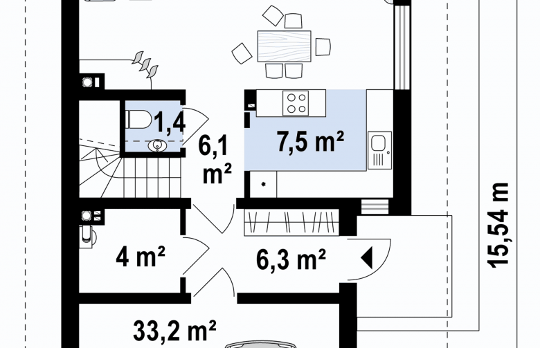 Projekt domu jednorodzinnego Z292 - rzut parteru