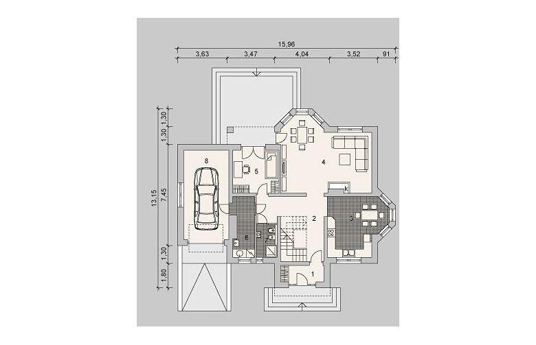 Projekt domu jednorodzinnego LK&954 - parter