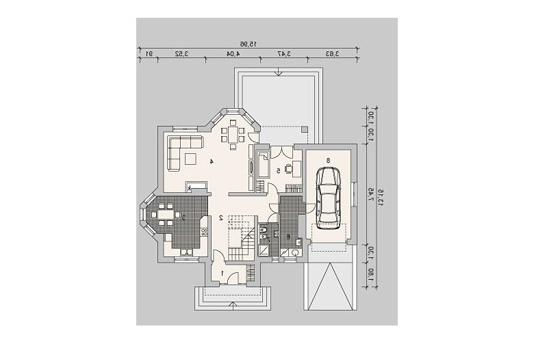 Projekt domu jednorodzinnego LK&954 - parter
