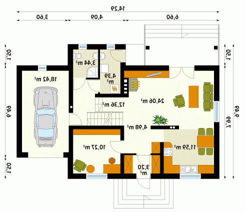 Rzut projektu Bryza 3 - wersja lustrzana