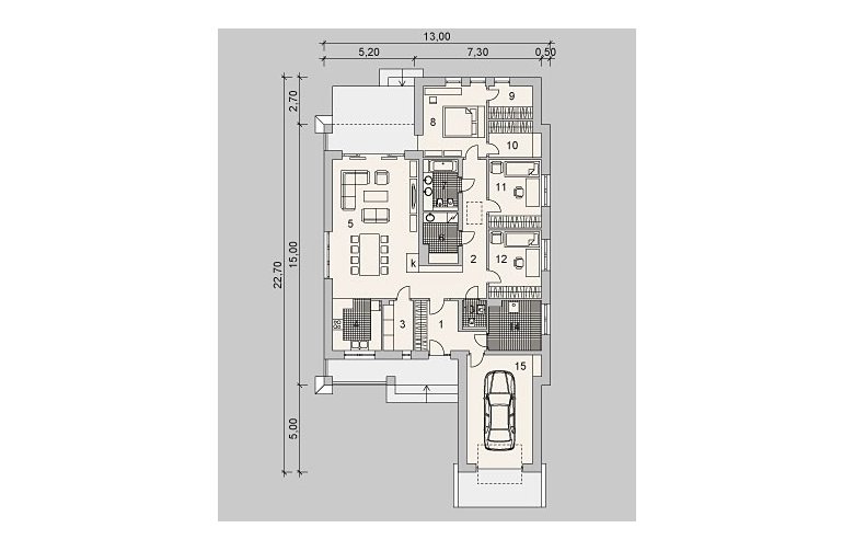 Projekt domu dwurodzinnego LK&877 - parter