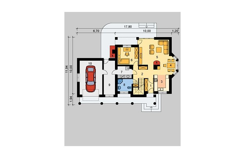 Projekt domu jednorodzinnego LK&339 - parter