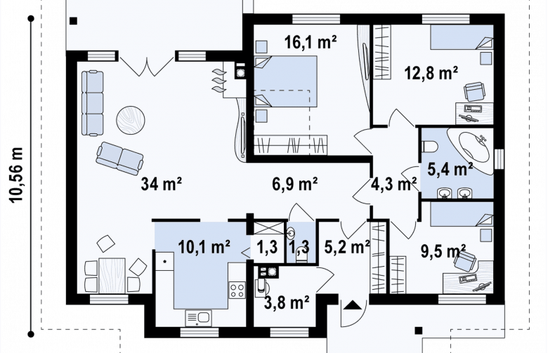 Projekt domu parterowego Z23 - rzut parteru