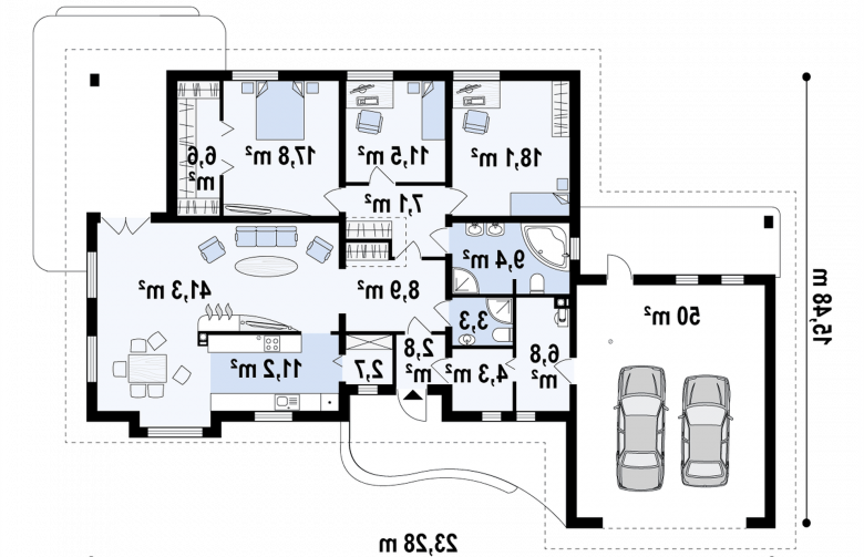 Projekt domu parterowego Z21 - rzut parteru