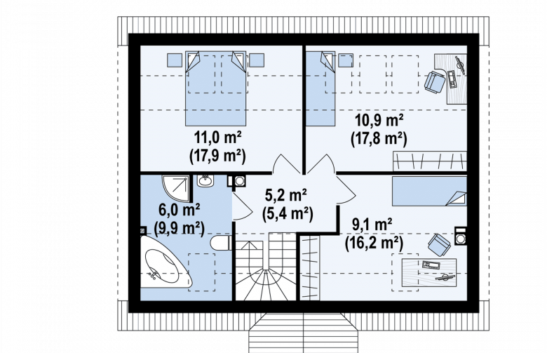 Projekt domu parterowego Z14 - rzut poddasza