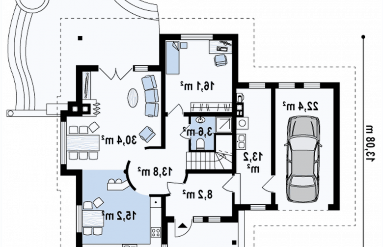 Projekt domu parterowego Z48 - rzut parteru