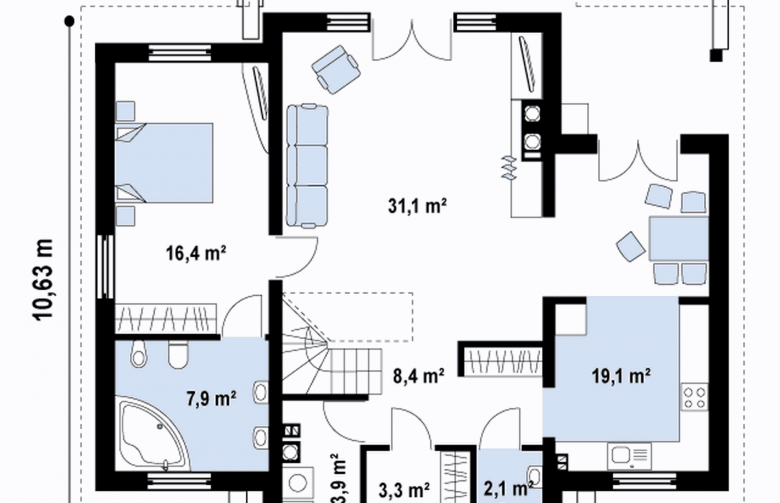 Projekt domu jednorodzinnego Z9 - rzut parteru