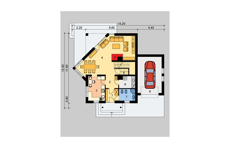 Projekt domu jednorodzinnego LK&480 - parter