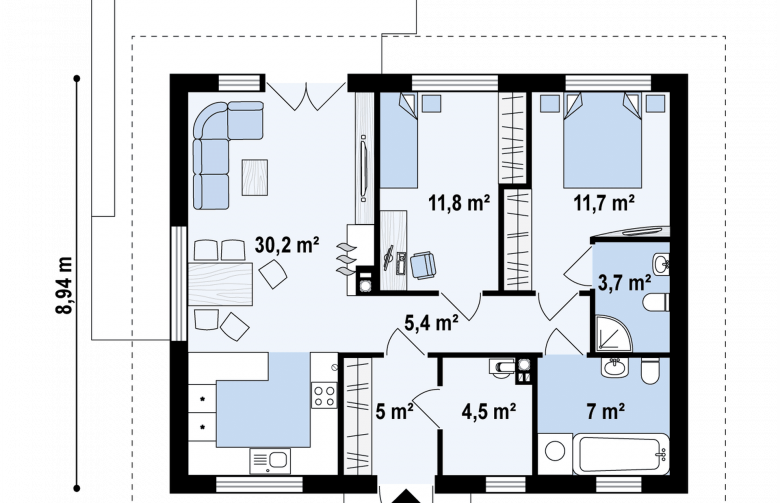 Projekt domu parterowego Z308 - rzut parteru