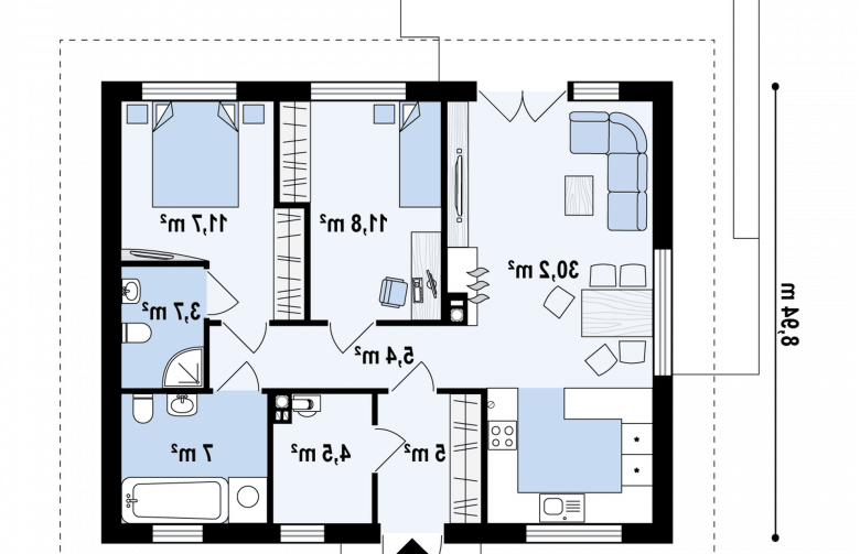 Projekt domu parterowego Z308 - rzut parteru